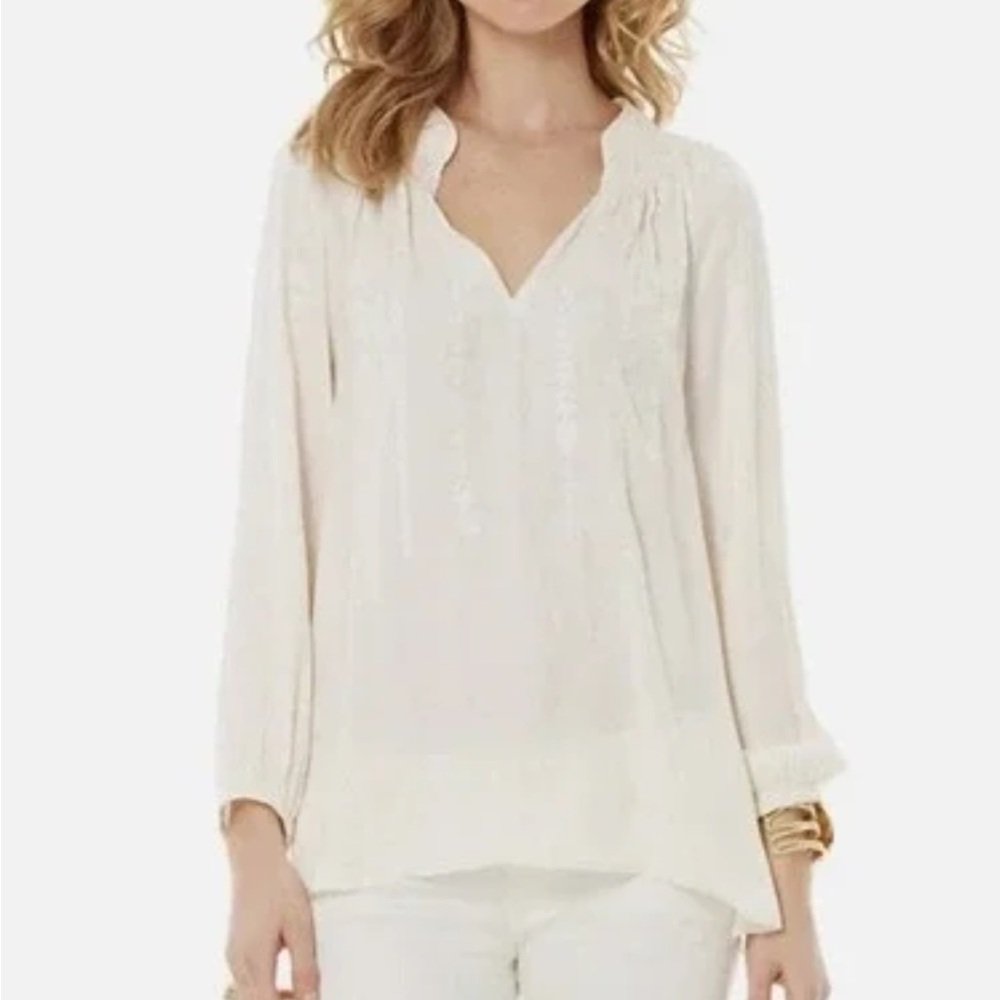 Lilly Pulitzer Hollis Tunic Top Cameo White Women Medium Embroidery Long-Sleeve